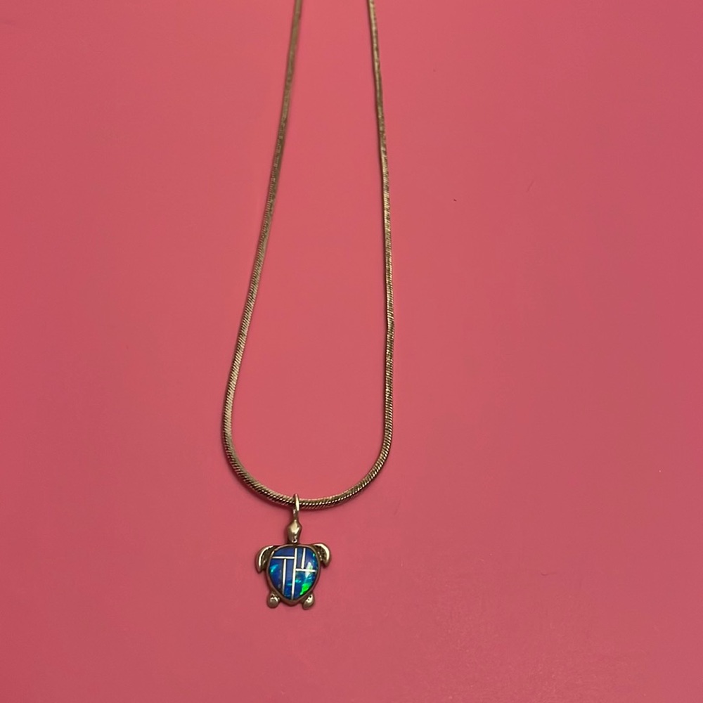 Opal turquoise turtle necklace